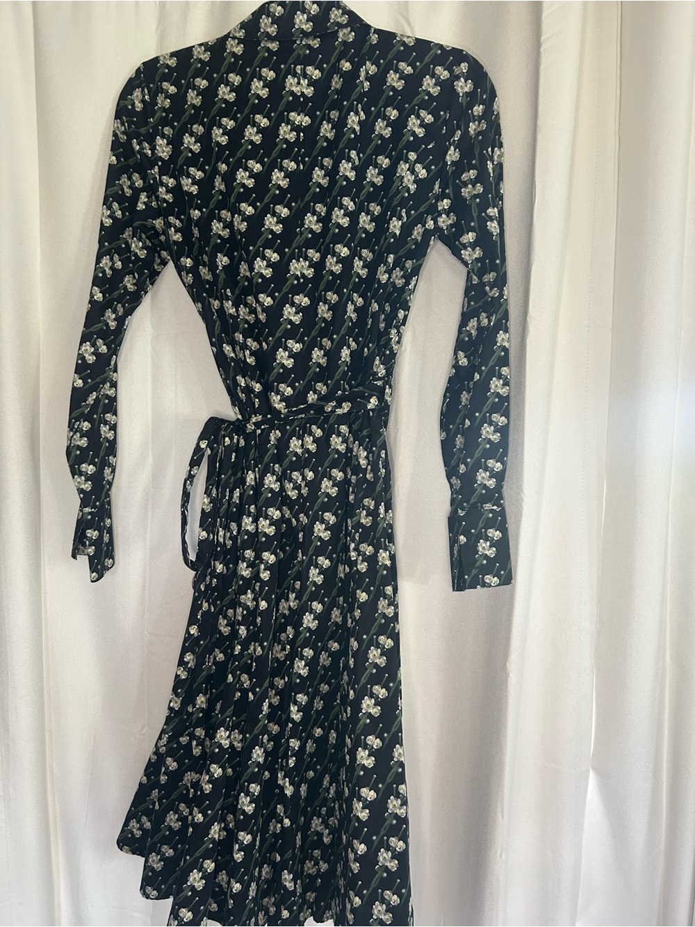 Brooks Brothers Zach Posen Floral Snow Blossom Black Cotton Wrap Midi Dress - Picture 2 of 6